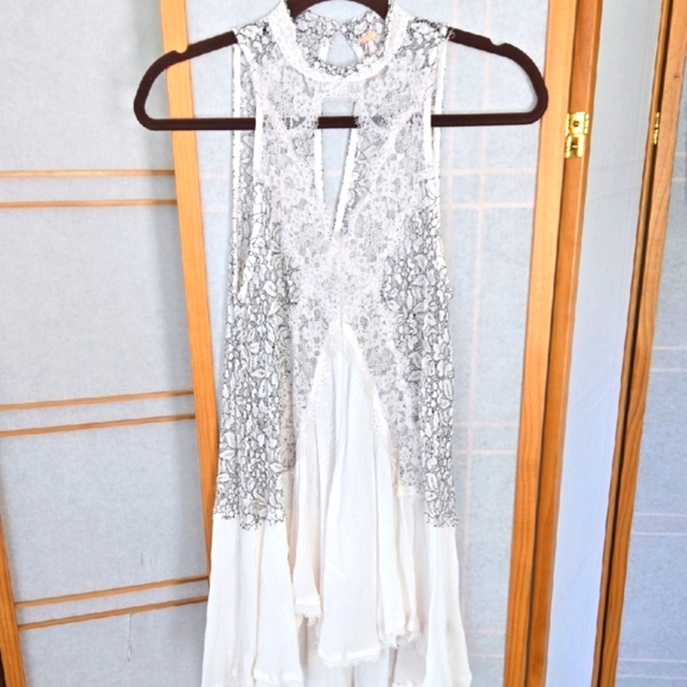 Free People Cross My Heart White & Black Lace Tank Dress Top Size X-Small NWOT